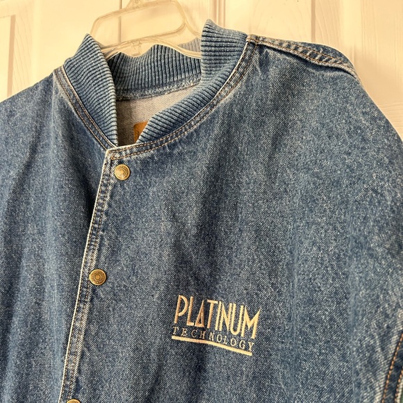 Vintage International Denim Jacket Two Tone Embroidered Size XL Letterman Style - Picture 3 of 15